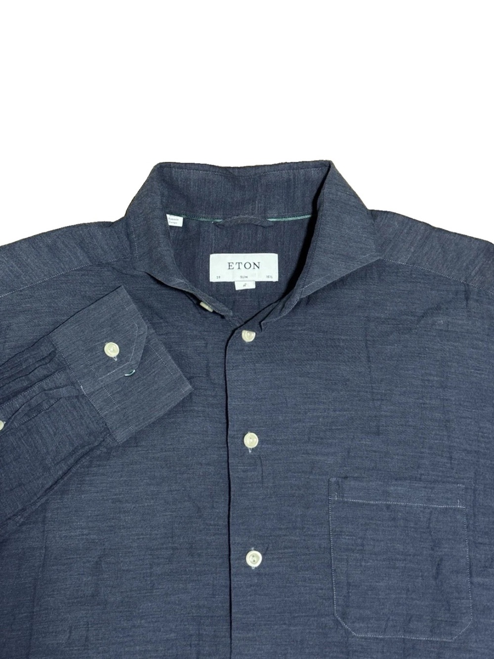 Eton Dress Shirt Mens 15.5 39 Blue Slim Fit 100% Cotton Long Sleeve Lightweight